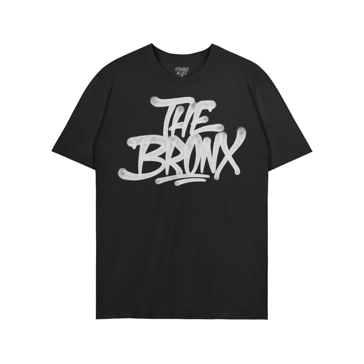 Bronx Handstyle T-shirt featuring bold white graffiti-style THE BRONX text on black fabric, embodying raw borough pride. Perf