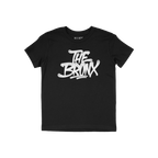 Bronx Handstyle T-shirt featuring a bold, white graffiti-style THE BRONX print on black fabric, capturing urban pride and edg