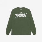 Olive-green Brooklyn Handstyle T-shirt featuring a white graffiti-style BROOKLYN logo with a halo accent across the chest, embodying urban pride and designed by Strange Allies for versatile, everyday wear.
