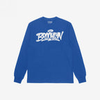Blue Brooklyn Handstyle T-shirt featuring a graffiti-style BROOKLYN logo with a halo, laid flat. Ideal for showcasing borough pride and supporting equality, available in adult and kids' sizes.