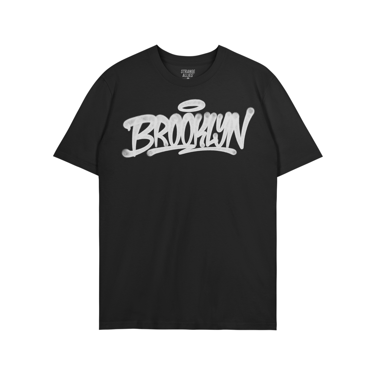 Brooklyn Handstyle T-shirt featuring “Brooklyn” in graffiti-style white letters with a halo motif, reflecting bold boroug