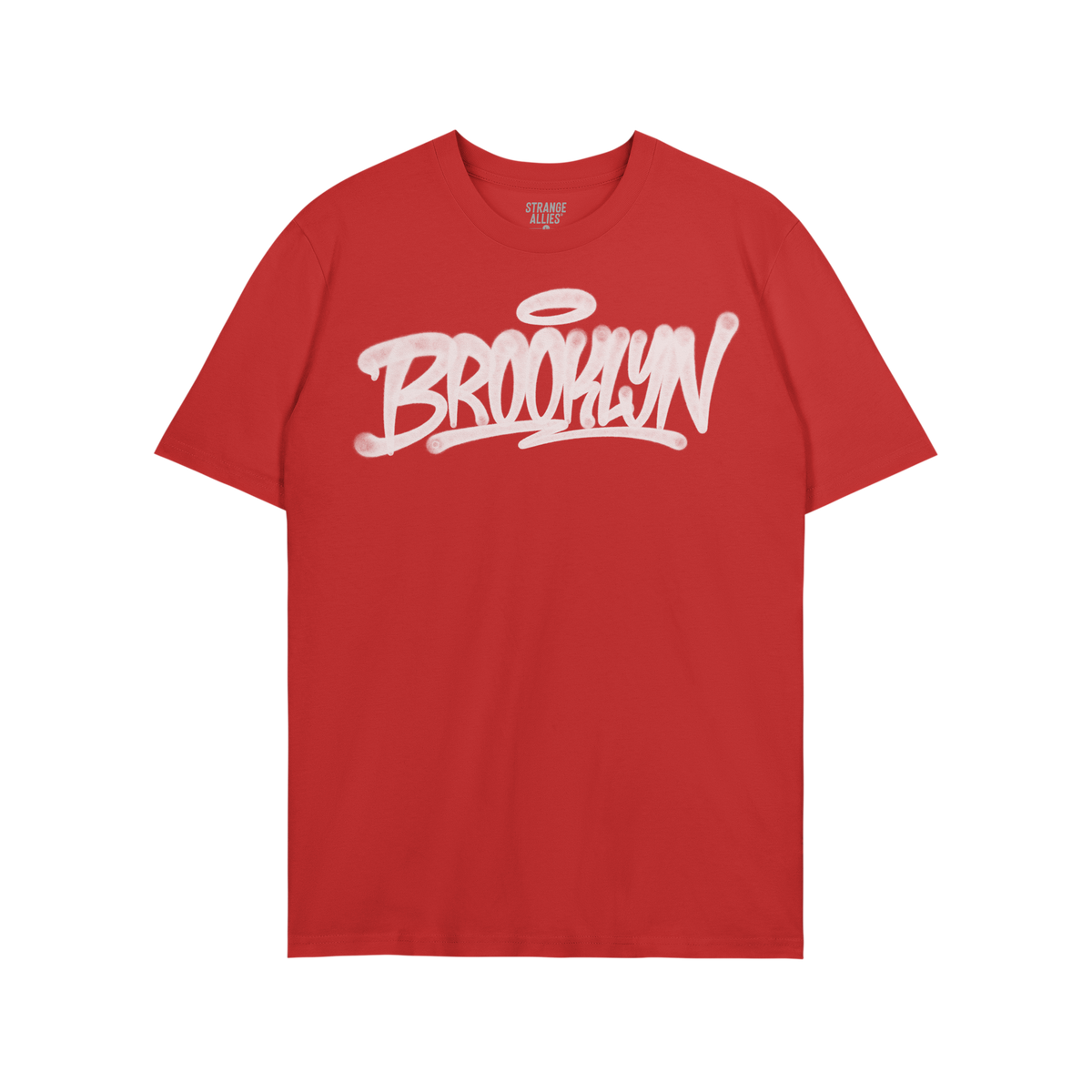 Brooklyn Handstyle T-shirt featuring a white graffiti-style BROOKLYN graphic with a halo, highlighting borough pride and urba