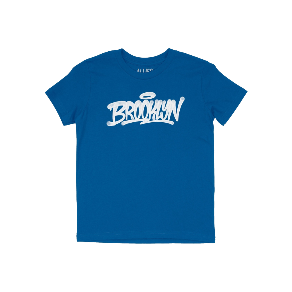 Brooklyn Handstyle T-shirt, featuring a graffiti-style BROOKLYN with halo on the chest, embodies borough pride and urban cult