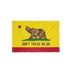 California Gadsden Flag combines California's bear flag with the Gadsden motif, featuring a grizzly bear on grass and DON’T