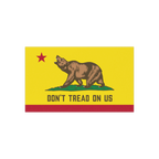 California Gadsden Flag Sticker & Magnet featuring a brown bear on grass, red star, stripe, and slogan “DON’T TREAD ON US