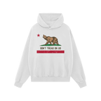 California Gadsden Flag Shirt featuring a white pullover hoodie with a red star, brown bear on grass, and DON'T TREAD ON US m