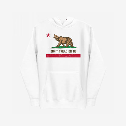 California Gadsden Flag Hoodie & Sweatshirt featuring a stylized bear and Don't Tread on Us slogan, embodying resistance and anti-authoritarian themes inspired by the California state flag design.