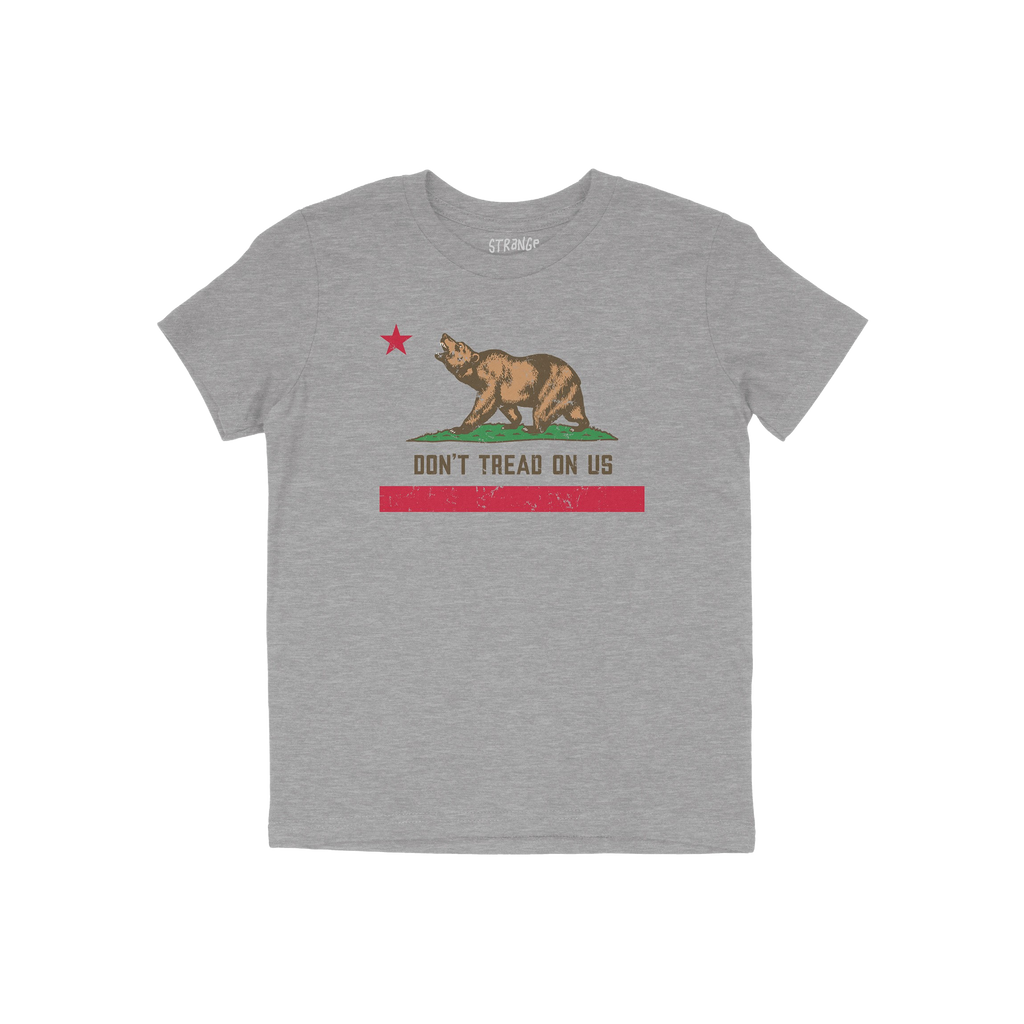 Heather-gray California Gadsden Flag Shirt featuring a vintage California bear and Don't Tread on Us slogan, symbolizing resi