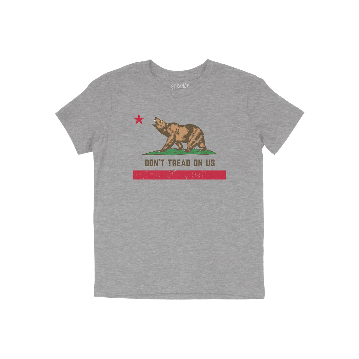 Heather-gray California Gadsden Flag Shirt featuring a vintage California bear and Don't Tread on Us slogan, symbolizing resi