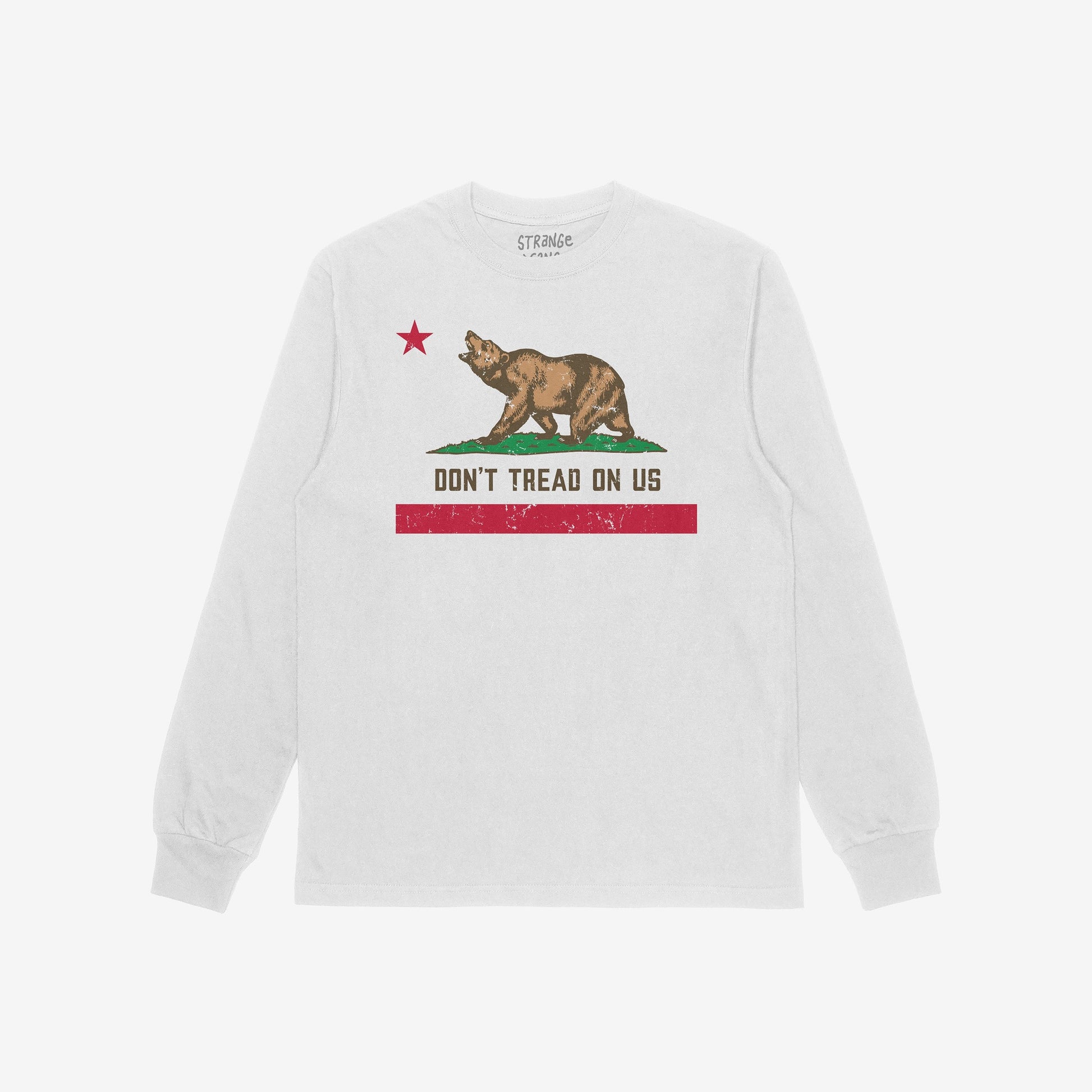 California Gadsden Flag T-shirt featuring a distressed graphic of a bear with DON’T TREAD ON US, symbolizing defiance and unity against oppression. Perfect for those embracing resistance and equality.