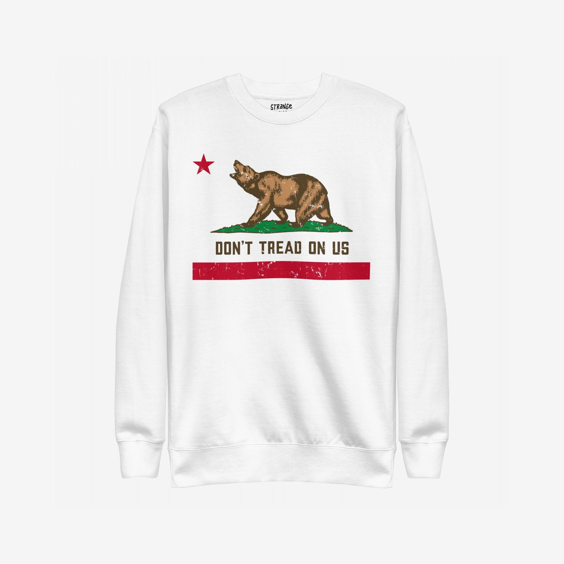 California Gadsden Flag Hoodie & Sweatshirt featuring a grizzly bear on grass with DON'T TREAD ON US and a red star, symbolizing anti-authoritarianism and resistance.