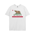California Gadsden Flag Shirt featuring a brown bear on green grass, a red star, DON’T TREAD ON US text, and distressed red