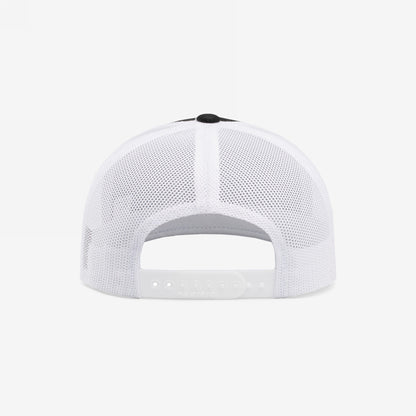 The back of the California Gadsden Flag Trucker Hat features a white mesh panel and adjustable snap-back closure, embodying a bold statement of resistance and unity against oppression.