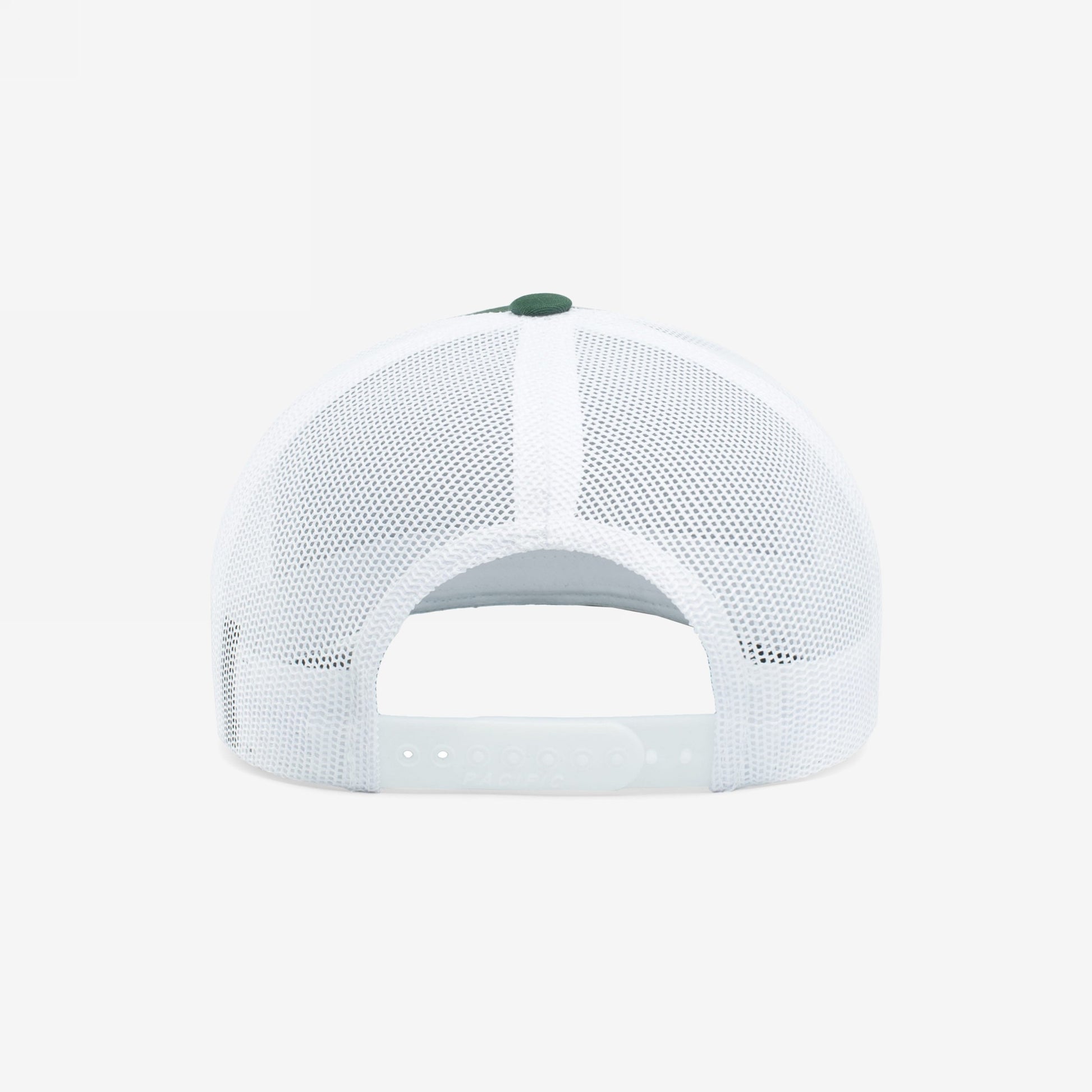 California Gadsden Flag Trucker Hat featuring a white mesh back with adjustable snapback closure, embodying defiance and unity with a roaring bear above Don’t Tread On Us phrase.