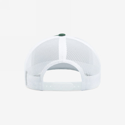 California Gadsden Flag Trucker Hat featuring a white mesh back with adjustable snapback closure, embodying defiance and unity with a roaring bear above Don’t Tread On Us phrase.