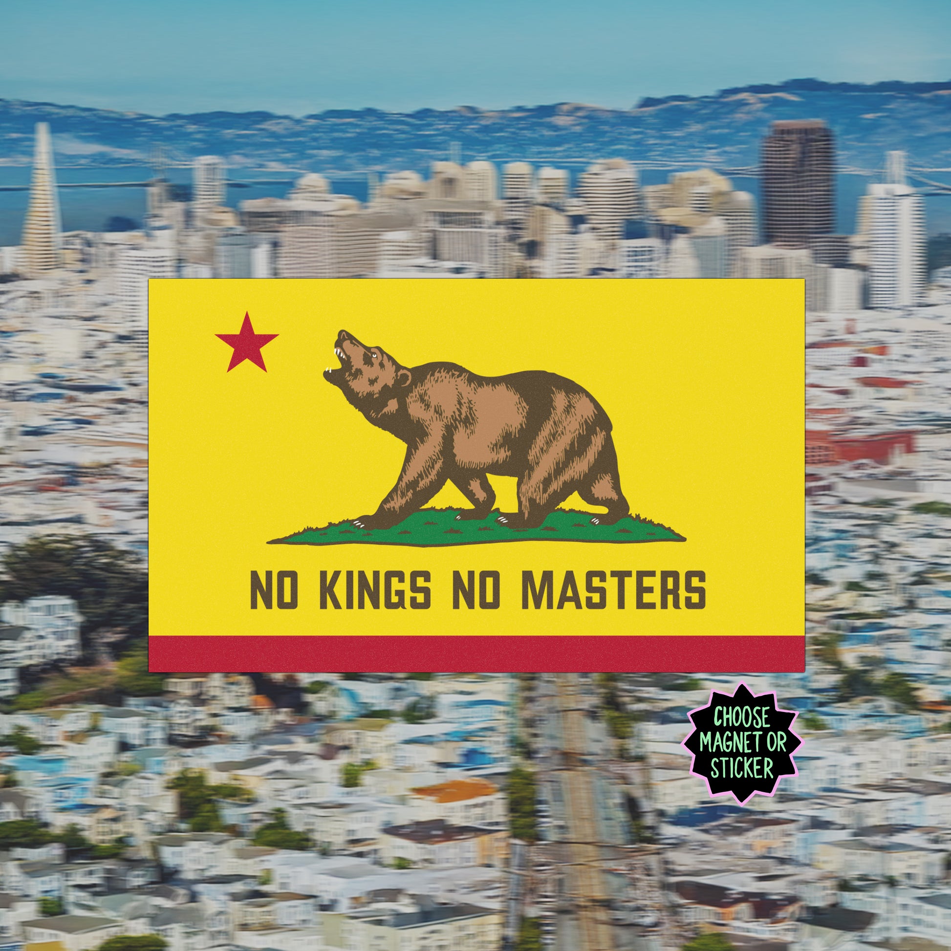 California Flag No Kings Sticker & Magnet by Strange Gang