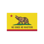 California Flag No Kings Sticker & Magnet features a brown bear on grass with a red star above, and bold text NO KINGS NO MAS