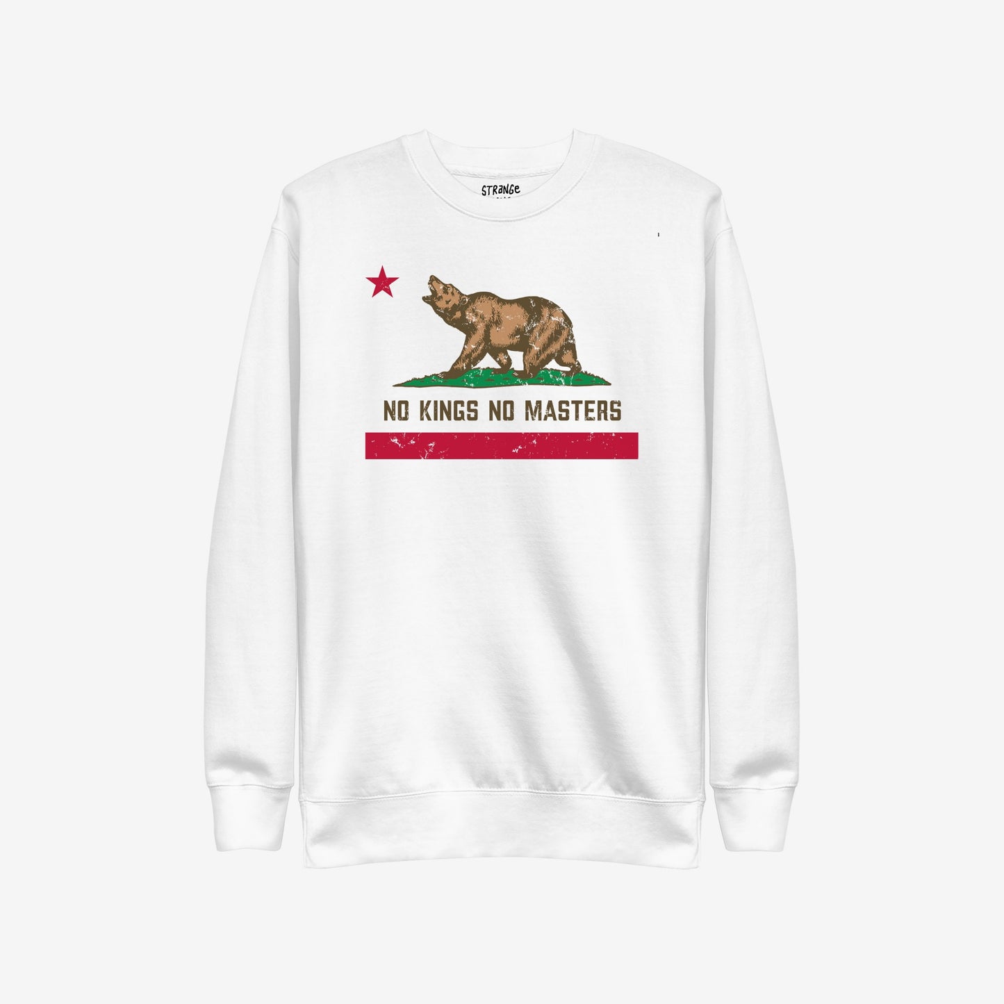 California No Kings Flag Hoodie & Sweatshirt features a vintage-style bear flag motif with a roaring bear, a red star, and NO KINGS NO MASTERS slogan, embodying power from the people.