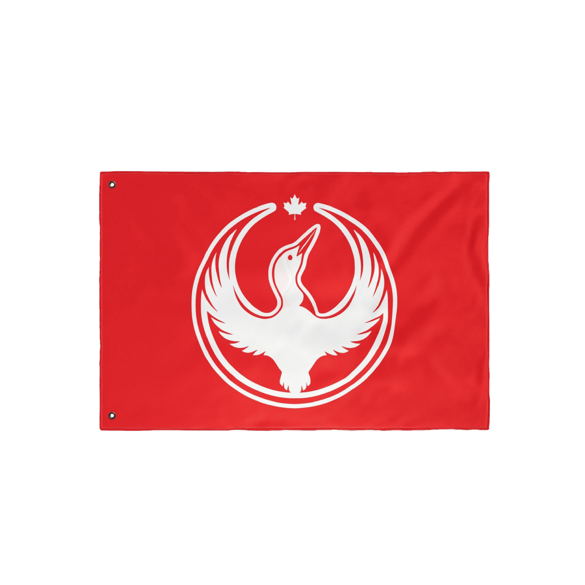 Canada Rebel Alliance Flag with a white stylized loon and maple leaf emblem, symbolizing defiance against hate and support fo