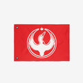 Canada Rebel Alliance Flag featuring a stylized white goose in mid-flight, surrounded by a circular wing design with a maple leaf above, designed for anti-fascism and equality advocacy.