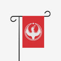 The Canada Rebel Alliance Garden Flag features a bold loon emblem with raised wings and a maple leaf above, symbolizing anti-fascist values. Ideal for making a statement in outdoor spaces.
