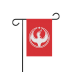 The Canada Rebel Alliance Garden Flag features a bold loon emblem with raised wings and a maple leaf above, symbolizing anti-