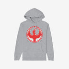Canada Rebel Alliance Hoodie with a light-gray design features a red stylized bird graphic and maple leaf on the chest, symbolizing anti-fascism and equality, ideal for community-minded individuals.