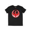 Black Canada Rebel Alliance T-shirt featuring a distressed red bird with outstretched wings in a circle, topped by a maple le