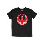 Black Canada Rebel Alliance T-shirt featuring a distressed red bird with outstretched wings in a circle, topped by a maple le