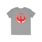 Heather-gray Canada Rebel Alliance T-shirt featuring a red stylized bird with outstretched wings inside a circle, topped by a