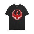 Canada Rebel Alliance T-shirt features a distressed red and white emblem of a stylized bird with outstretched wings, topped w