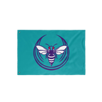 Charlotte Rebel Alliance Flag featuring a stylized hornet in purple and red, with white wings, on a teal background. Designed