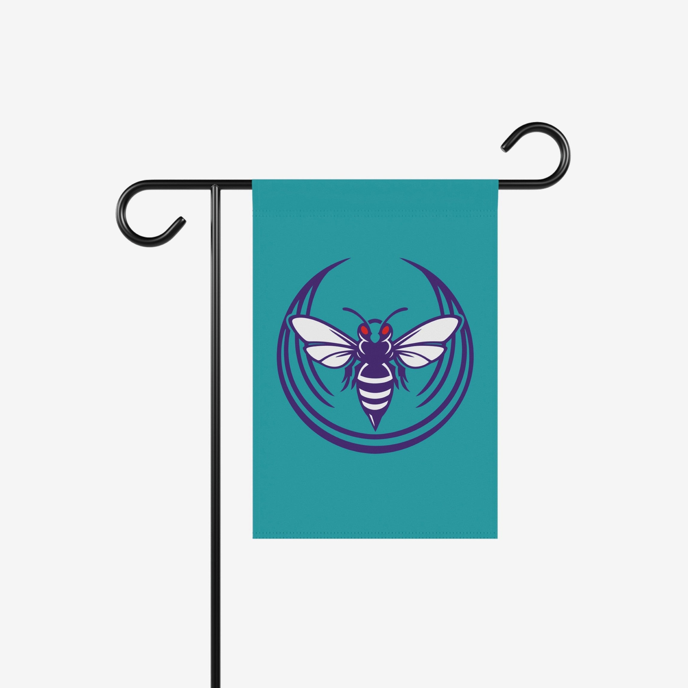 Charlotte Rebel Alliance Garden Flag featuring a bold hornet graphic on teal, symbolizing anti-fascist and immigrant rights support. Perfect for vocal Charlotte locals. Note: 12x18, stake not included.