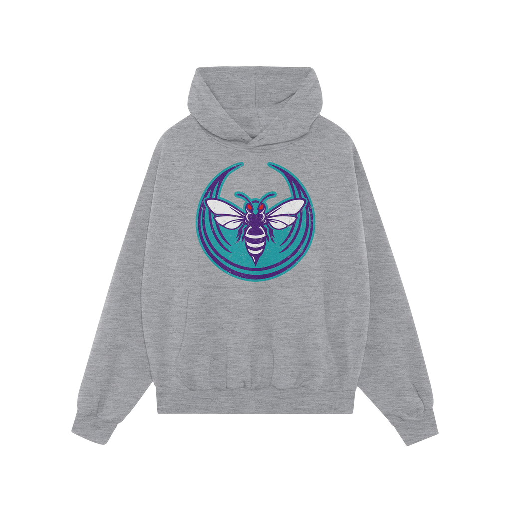 Charlotte Rebel Alliance Hoodie showcases a light-gray pullover with a kangaroo pocket and hood drawstrings, featuring a styl