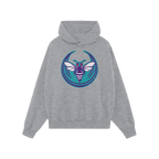 Charlotte Rebel Alliance Hoodie showcases a light-gray pullover with a kangaroo pocket and hood drawstrings, featuring a styl