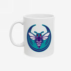 Charlotte Rebel Alliance Mug, featuring a teal and purple hornet logo with red eyes, embodies local activism. Available in 11 oz. and 15 oz., it's microwave and dishwasher-safe for everyday resilience.