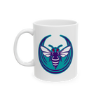 Charlotte Rebel Alliance Mug, featuring a teal and purple hornet logo with red eyes, embodies local activism. Available in 11