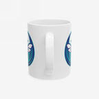 Charlotte Rebel Alliance Mug featuring a teal and purple swirl with a white butterfly silhouette, embodying a bold, anti-fascist spirit. Available in 11 oz. and 15 oz., dishwasher and microwave safe.