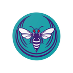 Charlotte Rebel Alliance Sticker features a stylized hornet with deep purple body and white wings, captured in motion within 