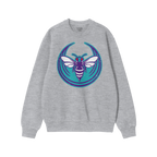 Charlotte Rebel Alliance Hoodie & Sweatshirt features a light-gray crewneck with a bold teal and purple insect emblem, symbol