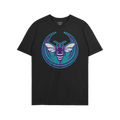 Charlotte Rebel Alliance T-shirt featuring a stylized insect logo with a purple, white-striped body and red eyes on a teal ba
