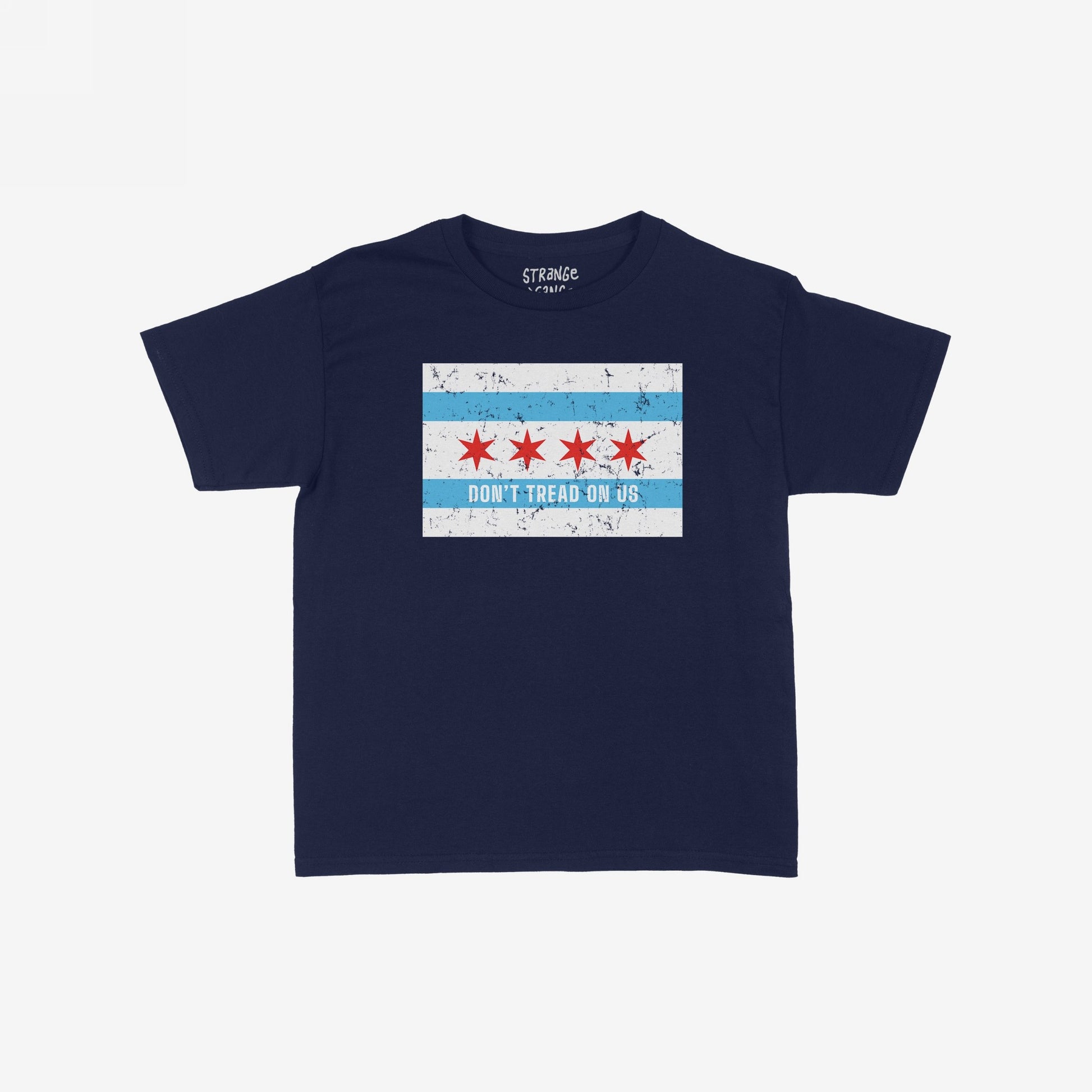 Chicago Gadsden Flag Women's Baby Tee featuring a stylized Chicago-flag motif with DON'T TREAD ON US slogan, in a cropped retro-inspired cut, symbolizing protest and empowerment.