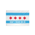 Chicago Gadsden Flag featuring two blue stripes and four red stars with DON’T TREAD ON US slogan, symbolizing protest and r