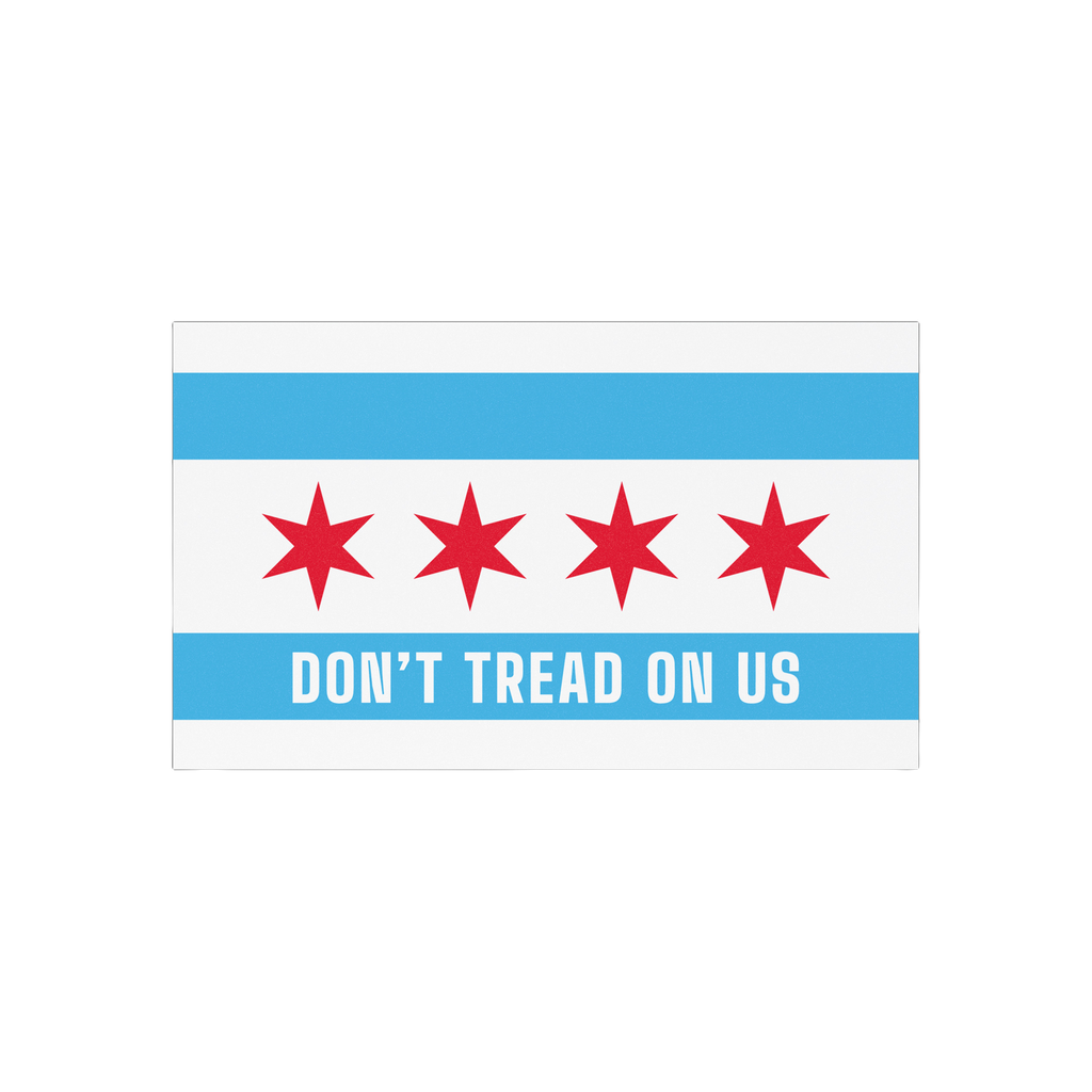 Chicago Gadsden Flag Sticker & Magnet featuring a Chicago flag-inspired design with four red stars and DON’T TREAD ON US sl