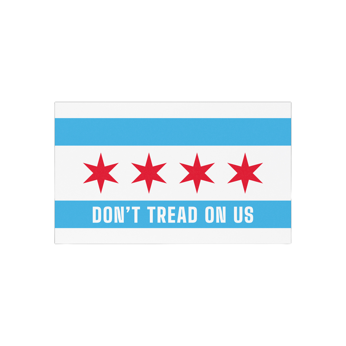 Chicago Gadsden Flag Sticker & Magnet featuring a Chicago flag-inspired design with four red stars and DON’T TREAD ON US sl