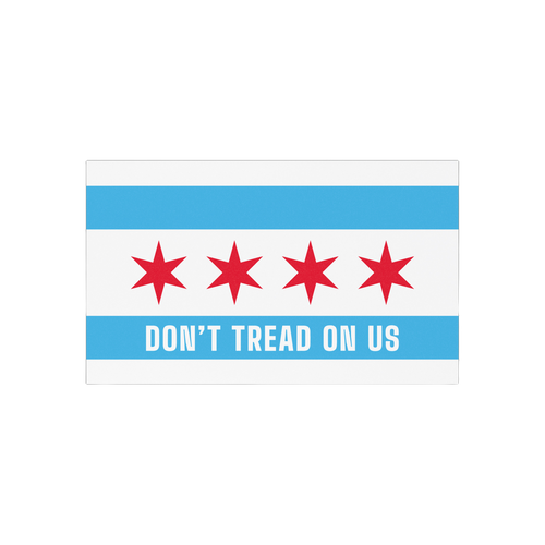 Chicago Gadsden Flag Sticker & Magnet featuring a Chicago flag-inspired design with four red stars and DON’T TREAD ON US sl