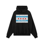Chicago Gadsden Flag Shirt: Black hoodie with Chicago’s flag and “DON’T TREAD ON US” slogan, symbolizing resistance a