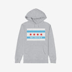 Chicago Gadsden Flag Shirt featuring a light-gray hoodie with Chicago flag stars and DON'T TREAD ON US slogan, symbolizing resistance.