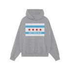 Chicago Gadsden Flag Shirt featuring a light-gray hoodie with Chicago flag stars and DON'T TREAD ON US slogan, symbolizing re