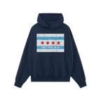 Chicago Gadsden Flag Shirt: Green pullover hoodie featuring a distressed Chicago flag graphic and DON'T TREAD ON US slogan, s
